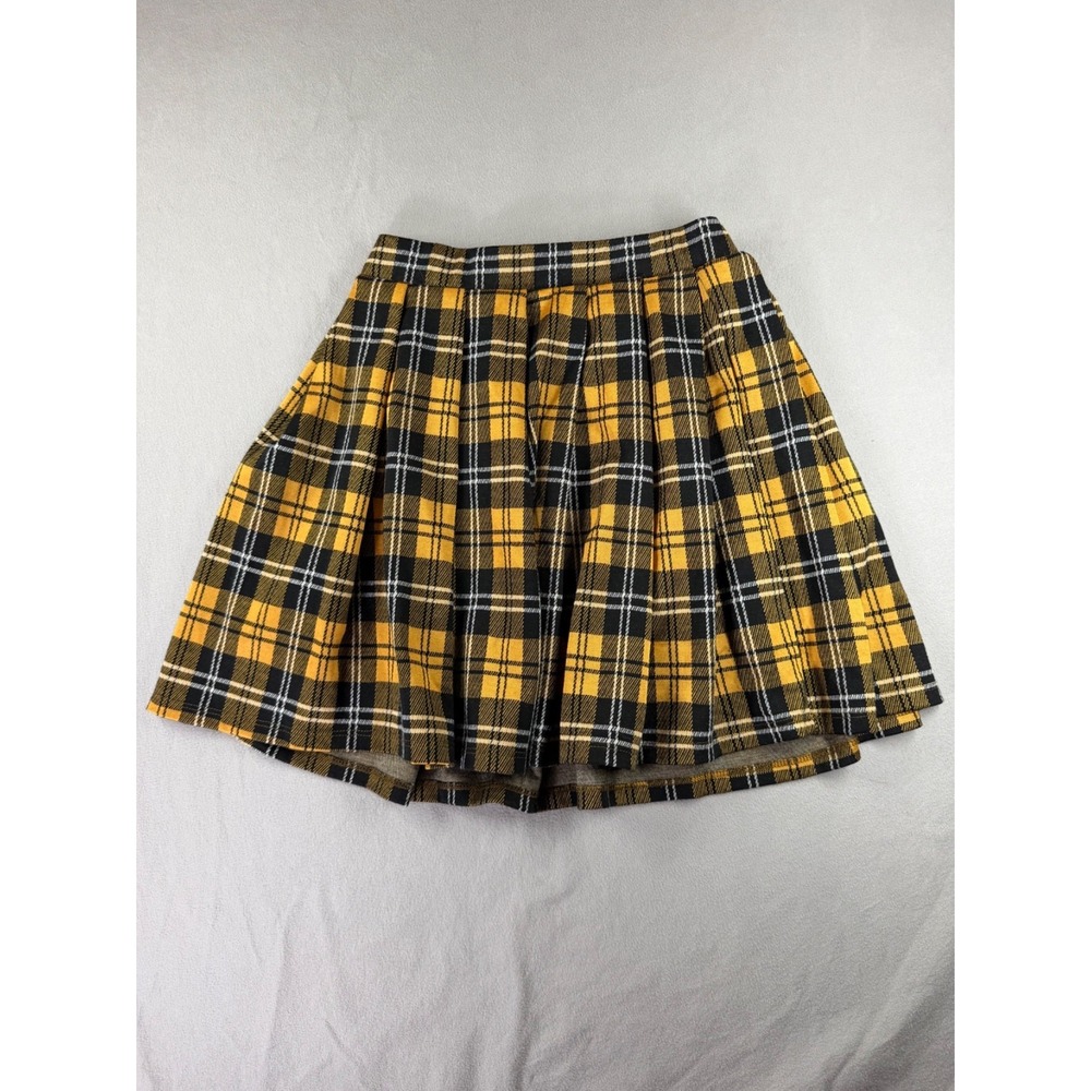 Just Polly Plaid Pleated Mini Skirt Womens Small Yellow Tartan Y2K Preppy - Picture 3 of 6
